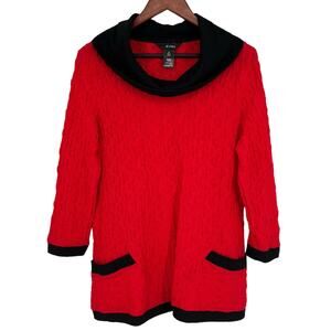 Ali Miles Sz Medium Red Black Christmas Wearable Art to Wear Blouse Shirt Top